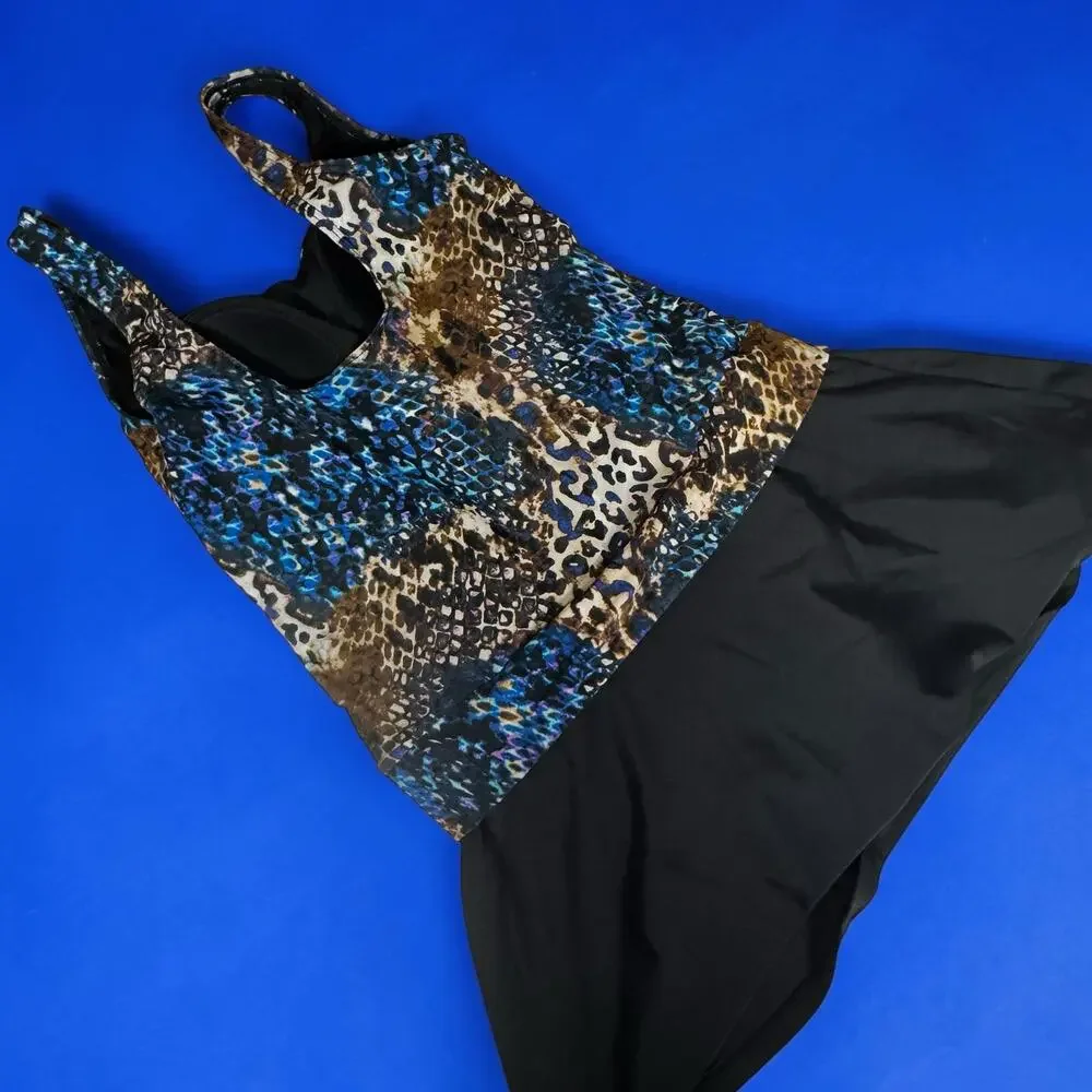 Alisha Levine Blue Animal Print Swimdress One Piece Swimsuit Size 10